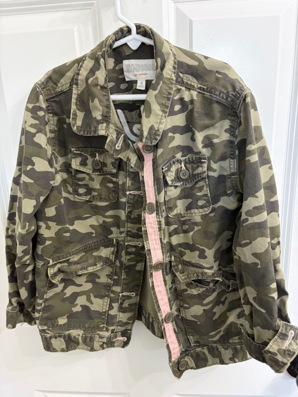 Embroidered Camo Utility Jacket with Pink Trim. M (7-8)